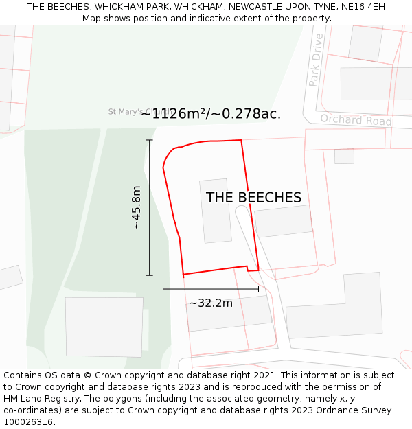 THE BEECHES, WHICKHAM PARK, WHICKHAM, NEWCASTLE UPON TYNE, NE16 4EH: Plot and title map