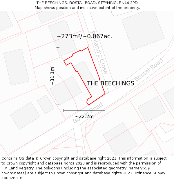 THE BEECHINGS, BOSTAL ROAD, STEYNING, BN44 3PD: Plot and title map