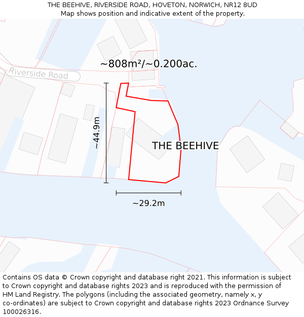 THE BEEHIVE, RIVERSIDE ROAD, HOVETON, NORWICH, NR12 8UD: Plot and title map