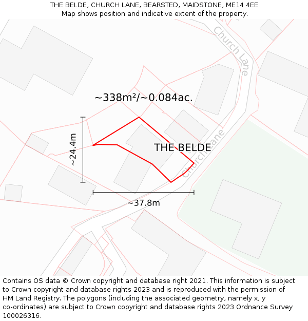 THE BELDE, CHURCH LANE, BEARSTED, MAIDSTONE, ME14 4EE: Plot and title map