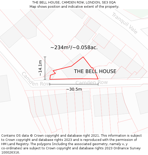 THE BELL HOUSE, CAMDEN ROW, LONDON, SE3 0QA: Plot and title map