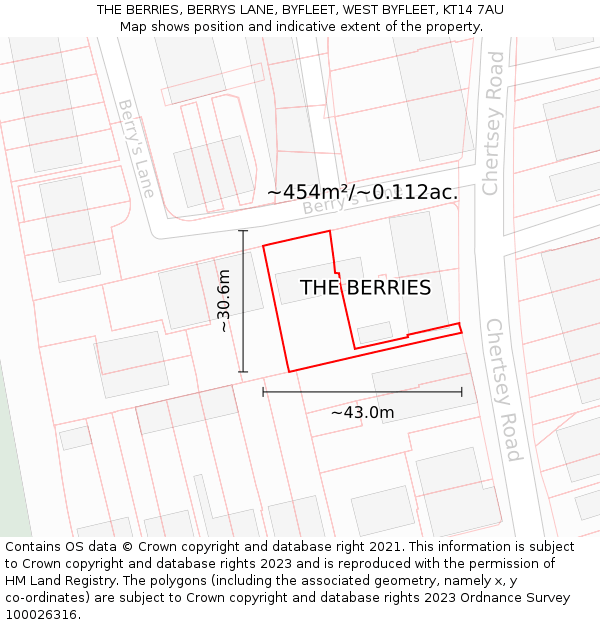 THE BERRIES, BERRYS LANE, BYFLEET, WEST BYFLEET, KT14 7AU: Plot and title map