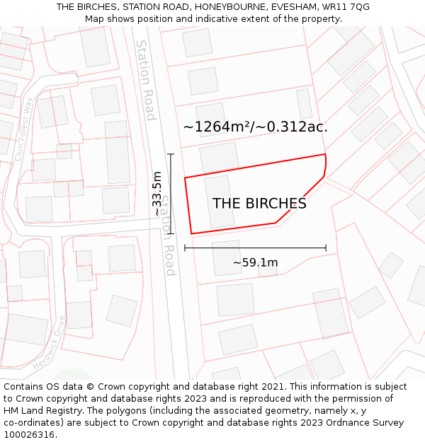THE BIRCHES, STATION ROAD, HONEYBOURNE, EVESHAM, WR11 7QG: Plot and title map