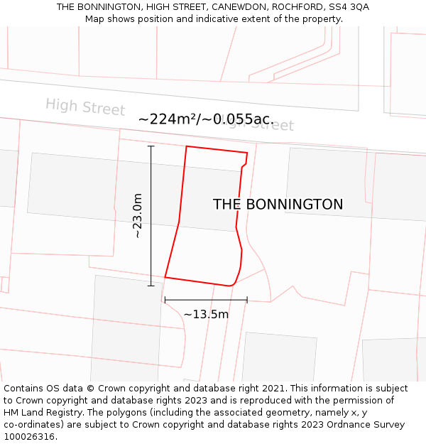 THE BONNINGTON, HIGH STREET, CANEWDON, ROCHFORD, SS4 3QA: Plot and title map
