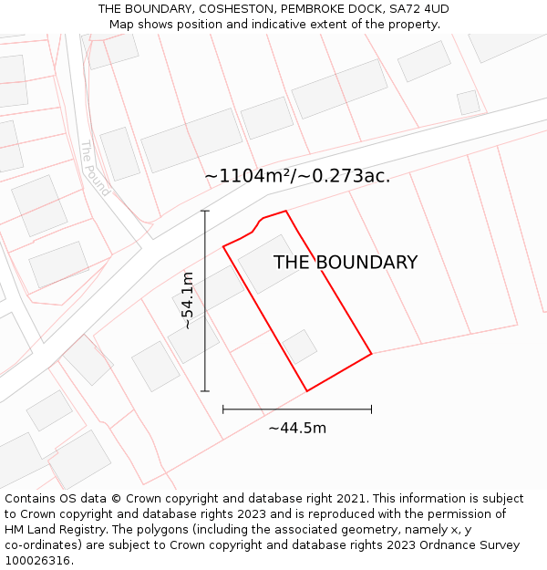 THE BOUNDARY, COSHESTON, PEMBROKE DOCK, SA72 4UD: Plot and title map