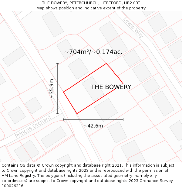 THE BOWERY, PETERCHURCH, HEREFORD, HR2 0RT: Plot and title map