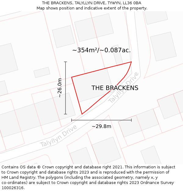 THE BRACKENS, TALYLLYN DRIVE, TYWYN, LL36 0BA: Plot and title map