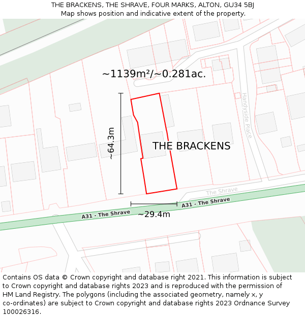 THE BRACKENS, THE SHRAVE, FOUR MARKS, ALTON, GU34 5BJ: Plot and title map