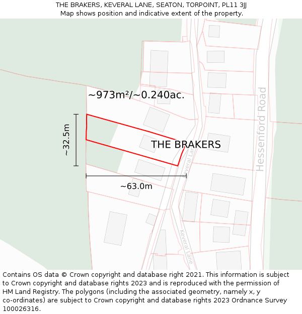 THE BRAKERS, KEVERAL LANE, SEATON, TORPOINT, PL11 3JJ: Plot and title map