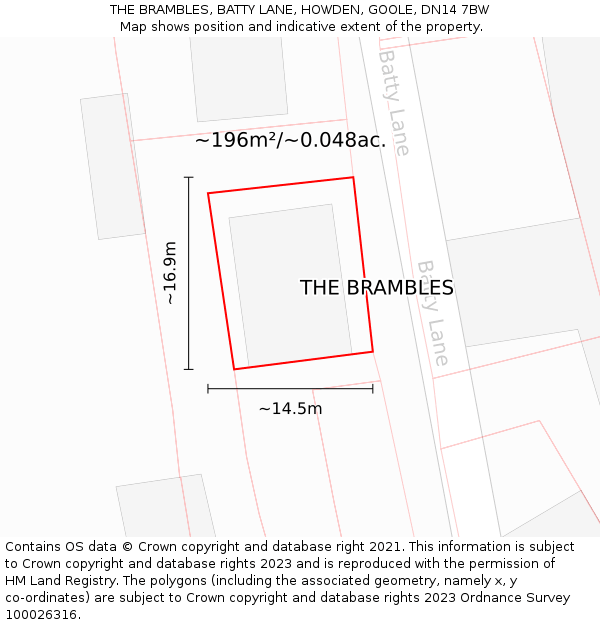 THE BRAMBLES, BATTY LANE, HOWDEN, GOOLE, DN14 7BW: Plot and title map