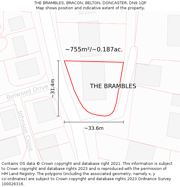 THE BRAMBLES, BRACON, BELTON, DONCASTER, DN9 1QP: Plot and title map