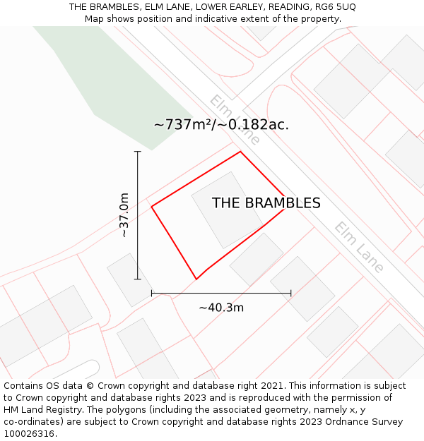 THE BRAMBLES, ELM LANE, LOWER EARLEY, READING, RG6 5UQ: Plot and title map