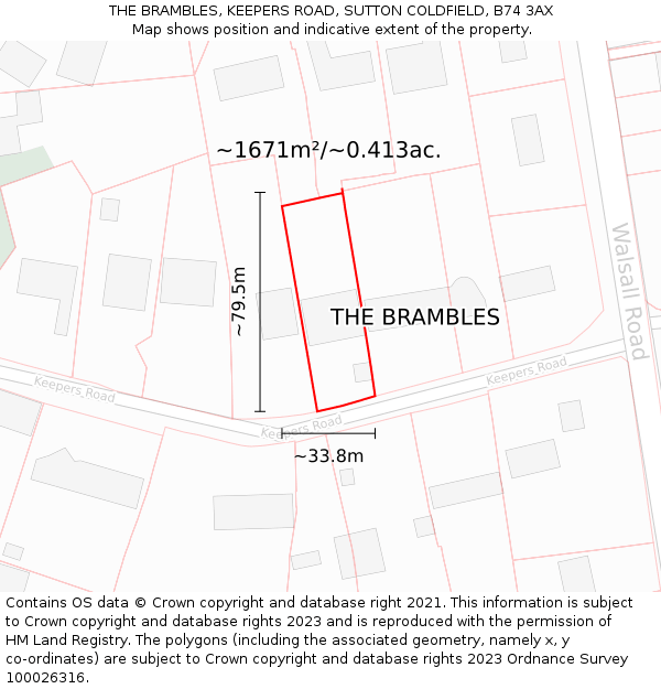 THE BRAMBLES, KEEPERS ROAD, SUTTON COLDFIELD, B74 3AX: Plot and title map