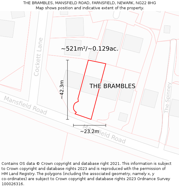 THE BRAMBLES, MANSFIELD ROAD, FARNSFIELD, NEWARK, NG22 8HG: Plot and title map