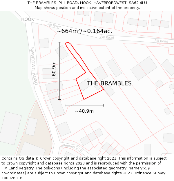 THE BRAMBLES, PILL ROAD, HOOK, HAVERFORDWEST, SA62 4LU: Plot and title map