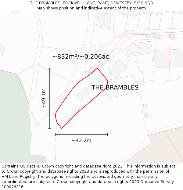THE BRAMBLES, ROCKWELL LANE, PANT, OSWESTRY, SY10 9QR: Plot and title map