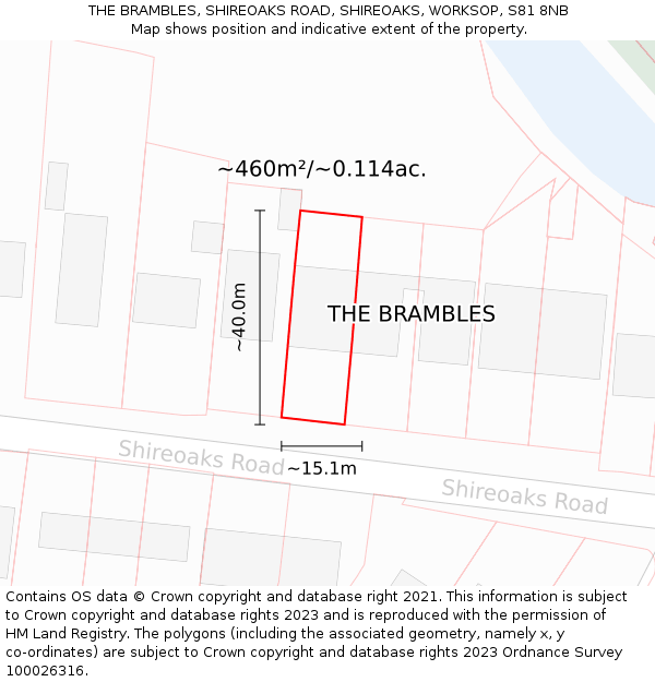 THE BRAMBLES, SHIREOAKS ROAD, SHIREOAKS, WORKSOP, S81 8NB: Plot and title map