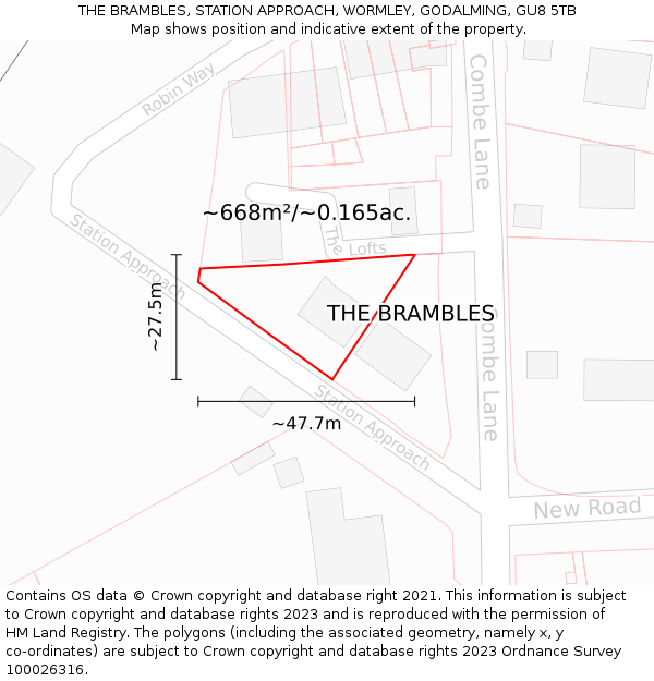 THE BRAMBLES, STATION APPROACH, WORMLEY, GODALMING, GU8 5TB: Plot and title map