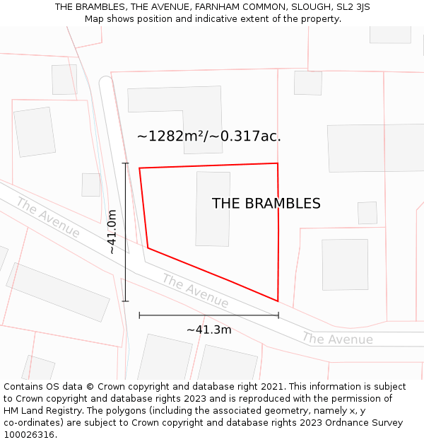 THE BRAMBLES, THE AVENUE, FARNHAM COMMON, SLOUGH, SL2 3JS: Plot and title map