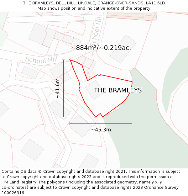 THE BRAMLEYS, BELL HILL, LINDALE, GRANGE-OVER-SANDS, LA11 6LD: Plot and title map