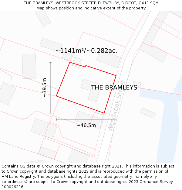 THE BRAMLEYS, WESTBROOK STREET, BLEWBURY, DIDCOT, OX11 9QA: Plot and title map