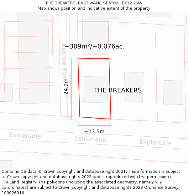 THE BREAKERS, EAST WALK, SEATON, EX12 2NW: Plot and title map