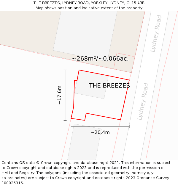THE BREEZES, LYDNEY ROAD, YORKLEY, LYDNEY, GL15 4RR: Plot and title map
