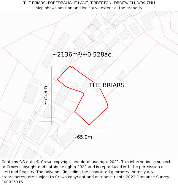 THE BRIARS, FOREDRAUGHT LANE, TIBBERTON, DROITWICH, WR9 7NH: Plot and title map