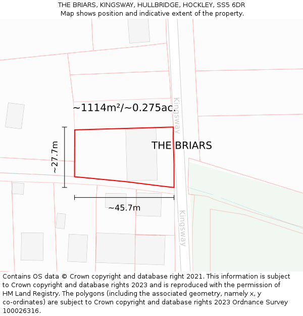 THE BRIARS, KINGSWAY, HULLBRIDGE, HOCKLEY, SS5 6DR: Plot and title map