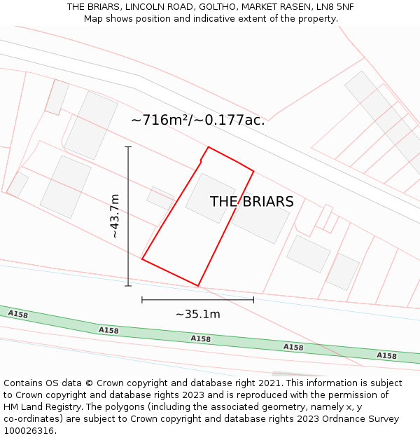 THE BRIARS, LINCOLN ROAD, GOLTHO, MARKET RASEN, LN8 5NF: Plot and title map