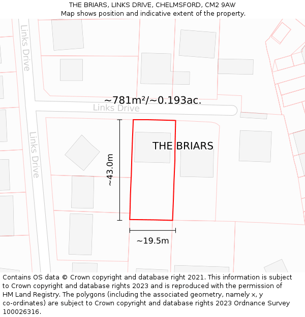 THE BRIARS, LINKS DRIVE, CHELMSFORD, CM2 9AW: Plot and title map