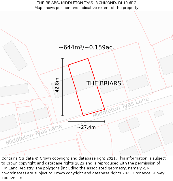 THE BRIARS, MIDDLETON TYAS, RICHMOND, DL10 6PG: Plot and title map