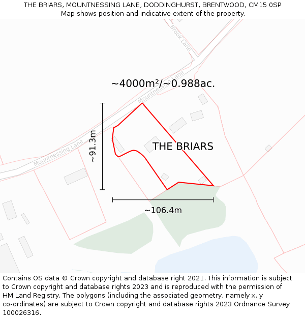 THE BRIARS, MOUNTNESSING LANE, DODDINGHURST, BRENTWOOD, CM15 0SP: Plot and title map