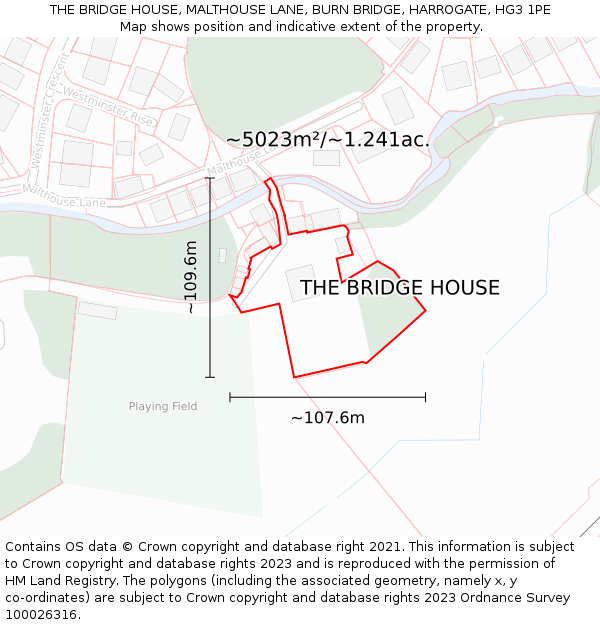 THE BRIDGE HOUSE, MALTHOUSE LANE, BURN BRIDGE, HARROGATE, HG3 1PE: Plot and title map