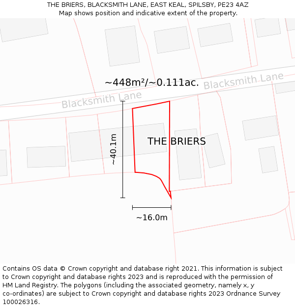 THE BRIERS, BLACKSMITH LANE, EAST KEAL, SPILSBY, PE23 4AZ: Plot and title map