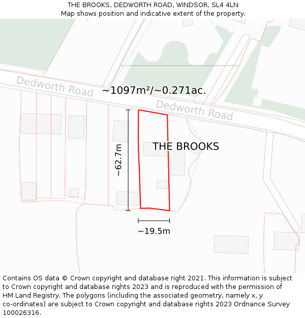 THE BROOKS, DEDWORTH ROAD, WINDSOR, SL4 4LN: Plot and title map