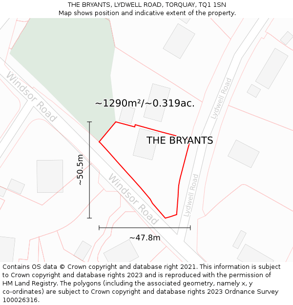 THE BRYANTS, LYDWELL ROAD, TORQUAY, TQ1 1SN: Plot and title map