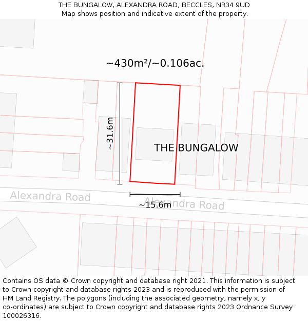 THE BUNGALOW, ALEXANDRA ROAD, BECCLES, NR34 9UD: Plot and title map