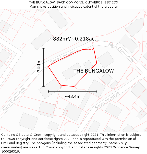 THE BUNGALOW, BACK COMMONS, CLITHEROE, BB7 2DX: Plot and title map