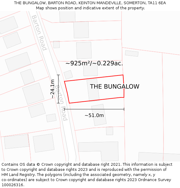 THE BUNGALOW, BARTON ROAD, KEINTON MANDEVILLE, SOMERTON, TA11 6EA: Plot and title map
