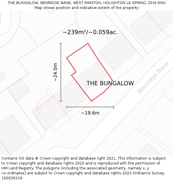 THE BUNGALOW, BENRIDGE BANK, WEST RAINTON, HOUGHTON LE SPRING, DH4 6NN: Plot and title map