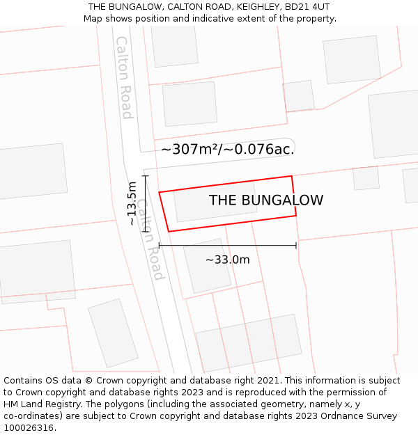 THE BUNGALOW, CALTON ROAD, KEIGHLEY, BD21 4UT: Plot and title map