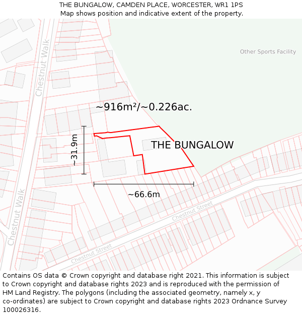 THE BUNGALOW, CAMDEN PLACE, WORCESTER, WR1 1PS: Plot and title map