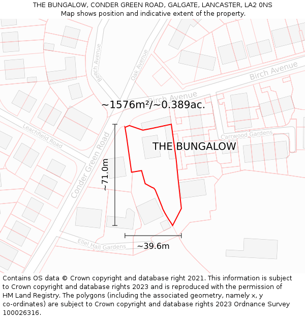 THE BUNGALOW, CONDER GREEN ROAD, GALGATE, LANCASTER, LA2 0NS: Plot and title map