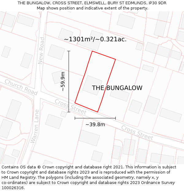 THE BUNGALOW, CROSS STREET, ELMSWELL, BURY ST EDMUNDS, IP30 9DR: Plot and title map