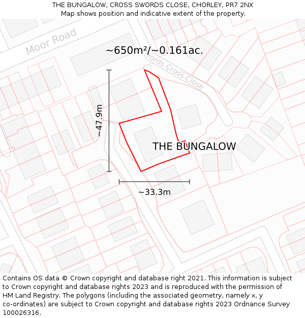 THE BUNGALOW, CROSS SWORDS CLOSE, CHORLEY, PR7 2NX: Plot and title map