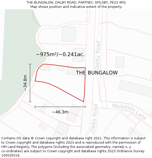 THE BUNGALOW, DALBY ROAD, PARTNEY, SPILSBY, PE23 4PQ: Plot and title map