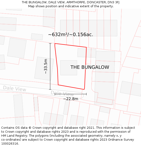 THE BUNGALOW, DALE VIEW, ARMTHORPE, DONCASTER, DN3 3FJ: Plot and title map
