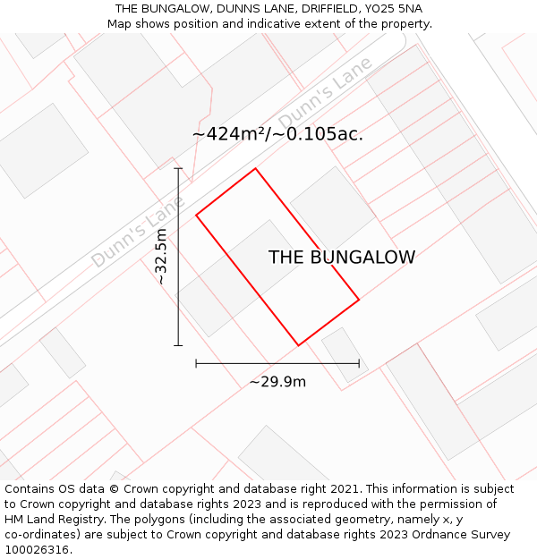 THE BUNGALOW, DUNNS LANE, DRIFFIELD, YO25 5NA: Plot and title map