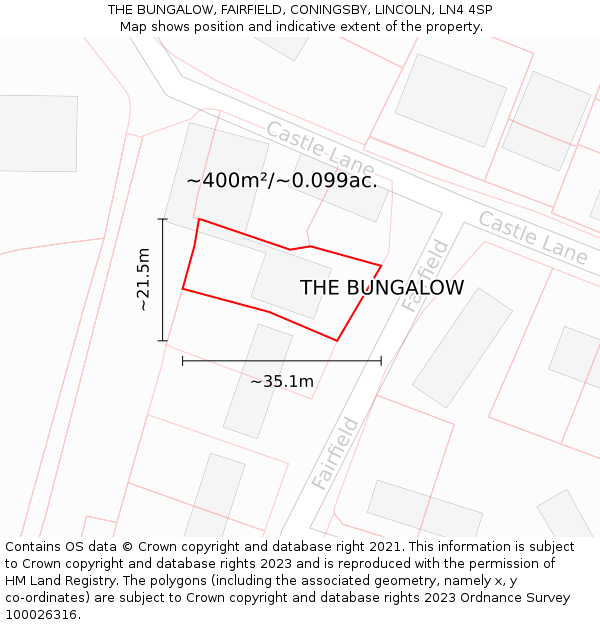 THE BUNGALOW, FAIRFIELD, CONINGSBY, LINCOLN, LN4 4SP: Plot and title map